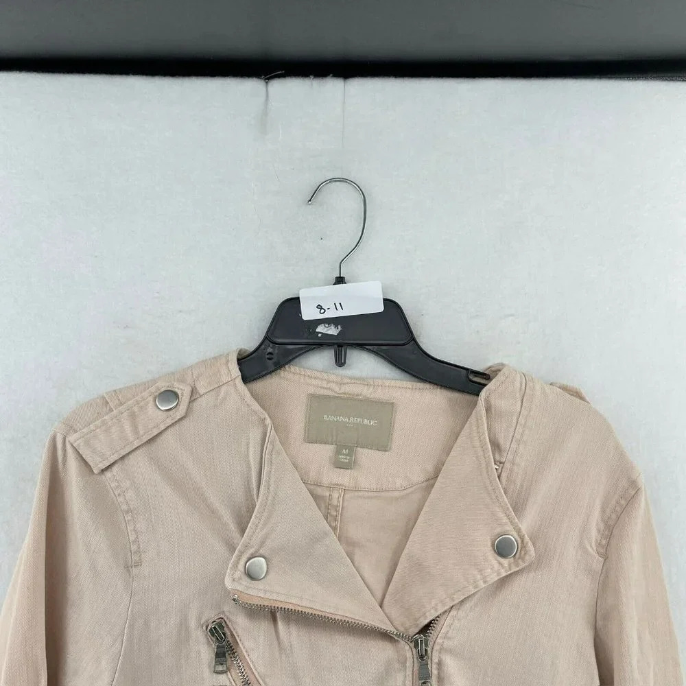 Banana Republic Jacket Women's Sz M Blush Pink Full-Zip Cropped Motorcycle Coat - Picture 12 of 12